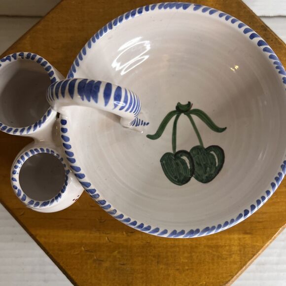 Made in Spain Olive Bowl with Toothpick Salt Holder Painted pottery Bowl Server - Picture 1 of 14